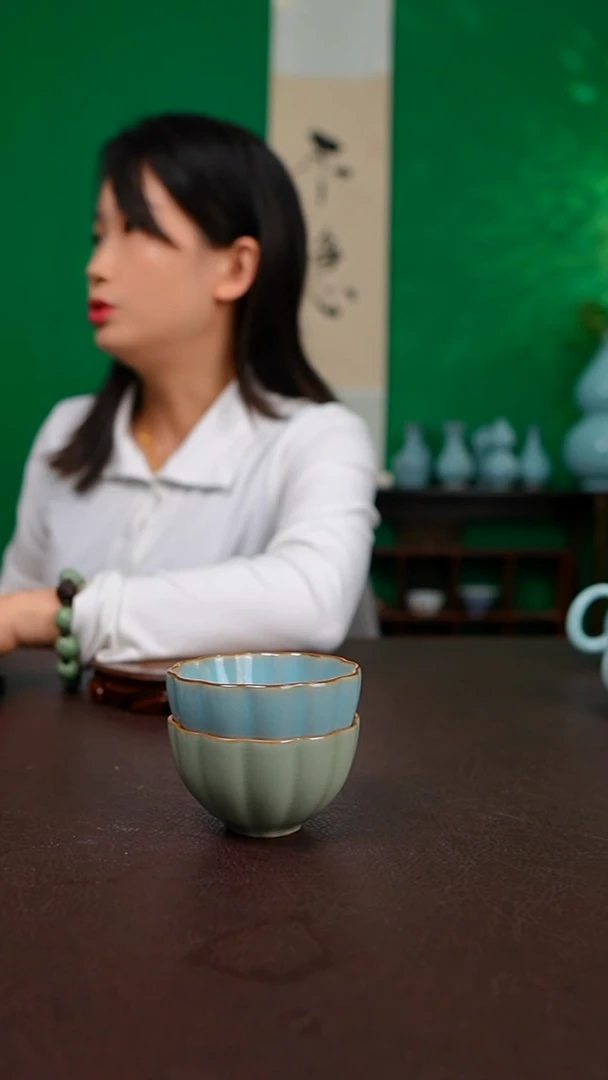 菊瓣杯不完美 两只 天青豆绿