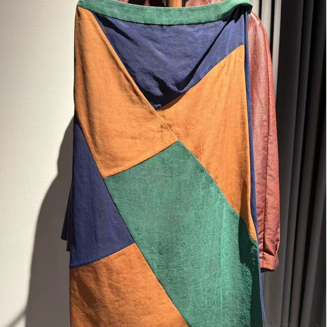 德玺见萩 电力纺莨拼接半裙 Q221Y022