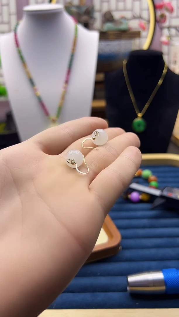 【闪购商品】和田玉耳饰14K金镶嵌E118