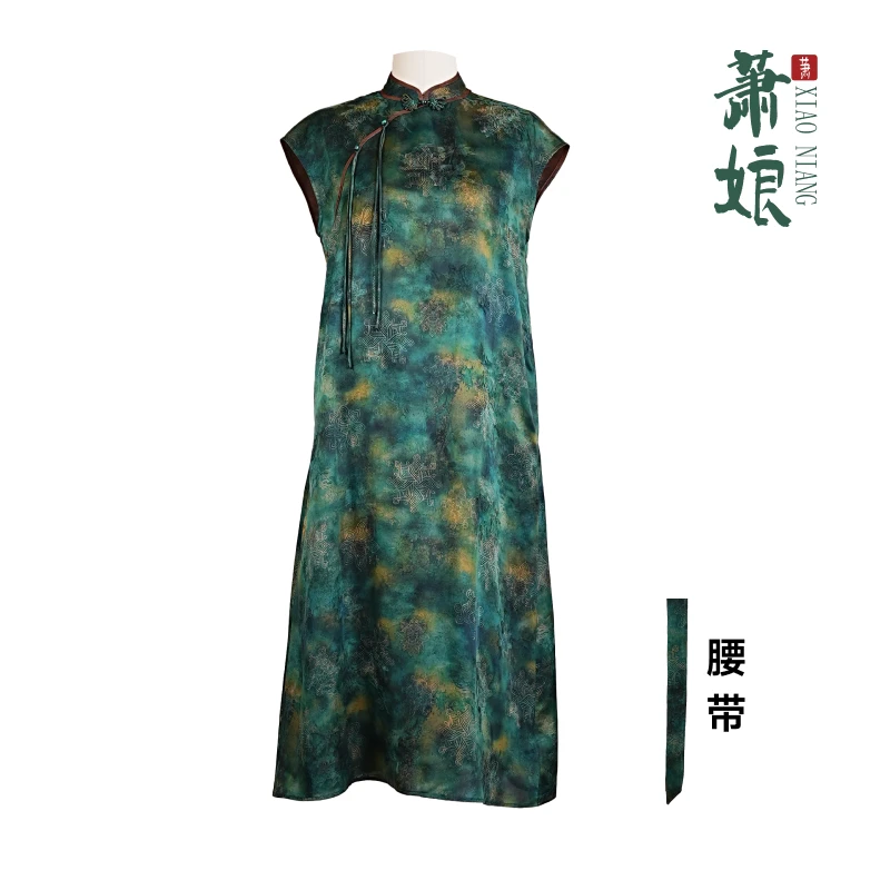 萧娘【蔓沐】桑波缎红云纱连衣裙桑蚕丝气质连衣裙显瘦无袖女裙1939