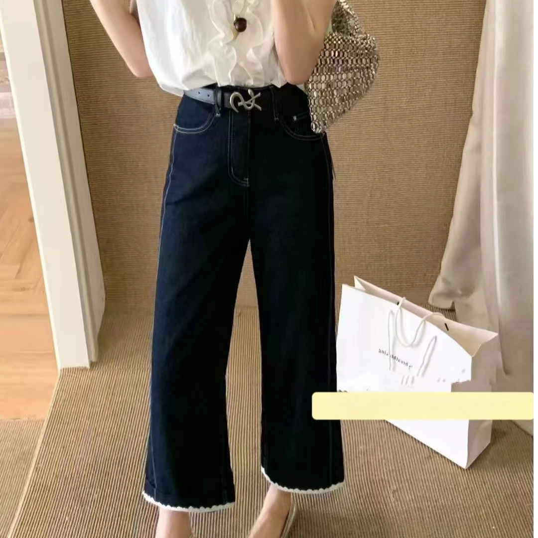 《媛媛专属》夏季上新花边蕾丝直筒九分牛仔裤显瘦时尚休闲百搭