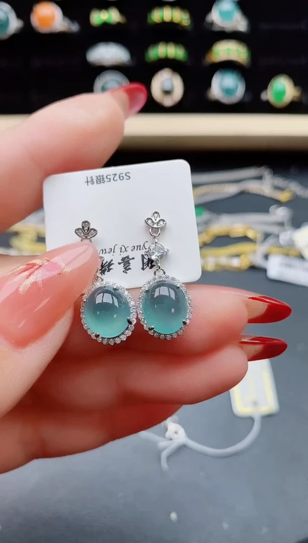 【闪购商品】翡翠耳饰银S925镶嵌05800