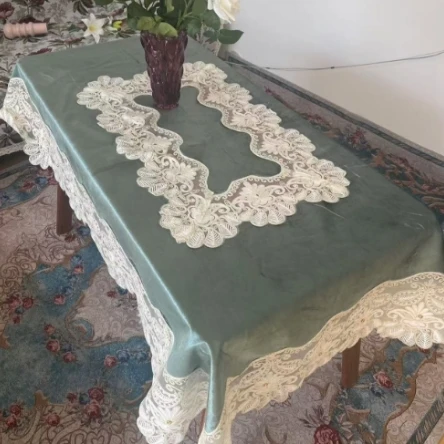 ZN120-260意大利绒【125*180】祖母绿意大利绒毛巾绣边桌布茶几布