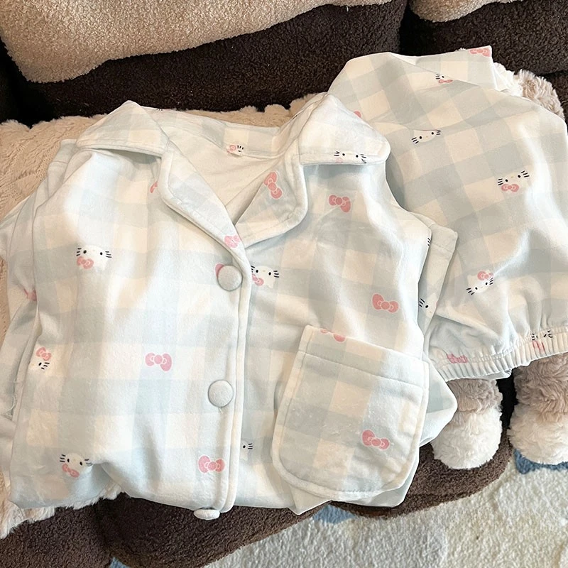 韩系hellokitty德绒睡衣女秋冬季可爱加厚磨毛保暖春秋开衫家居服