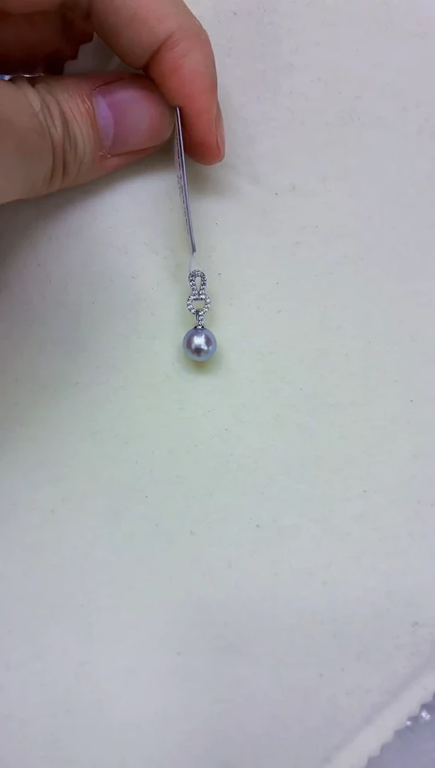 银S925镶嵌DA海水珍珠灰珠吊坠8-9 y918 带链子