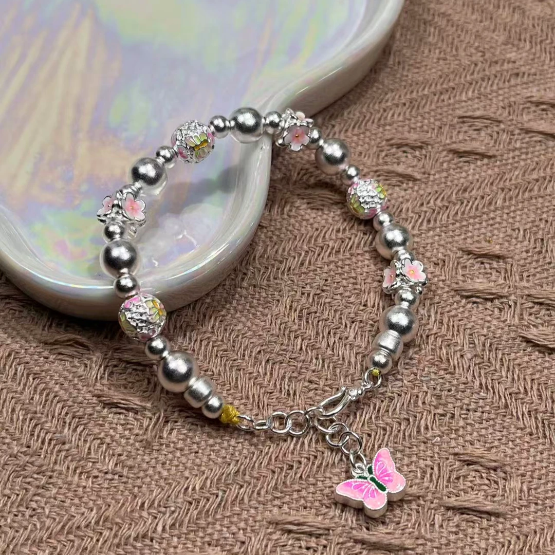 足银手链 珐琅花蝴蝶手链（水贝严选）