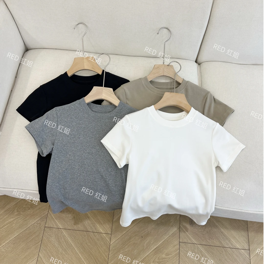 定制面料~早春简约韩版纯色修身圆领短袖