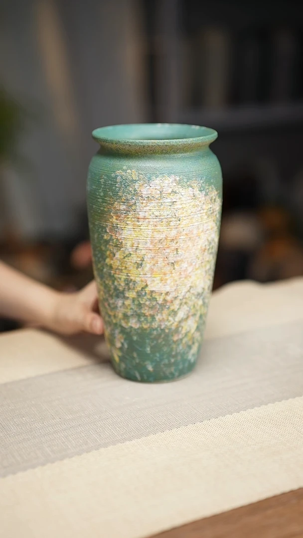 花器涂鸦绿翻口高25