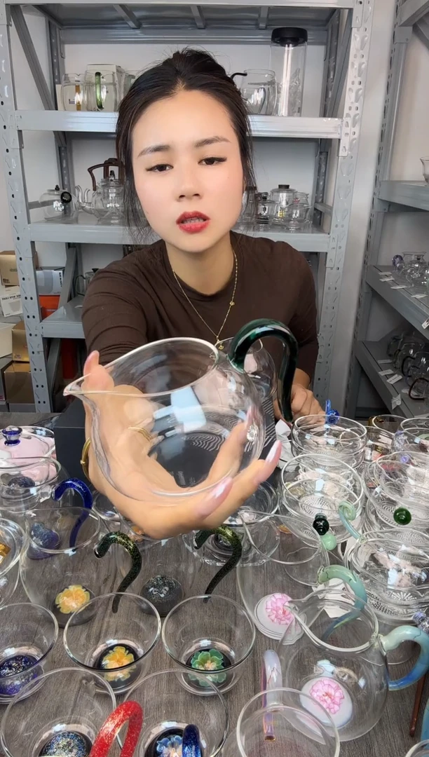 手工艺品玻璃禾器 淡然公道杯墨绿色 孤品