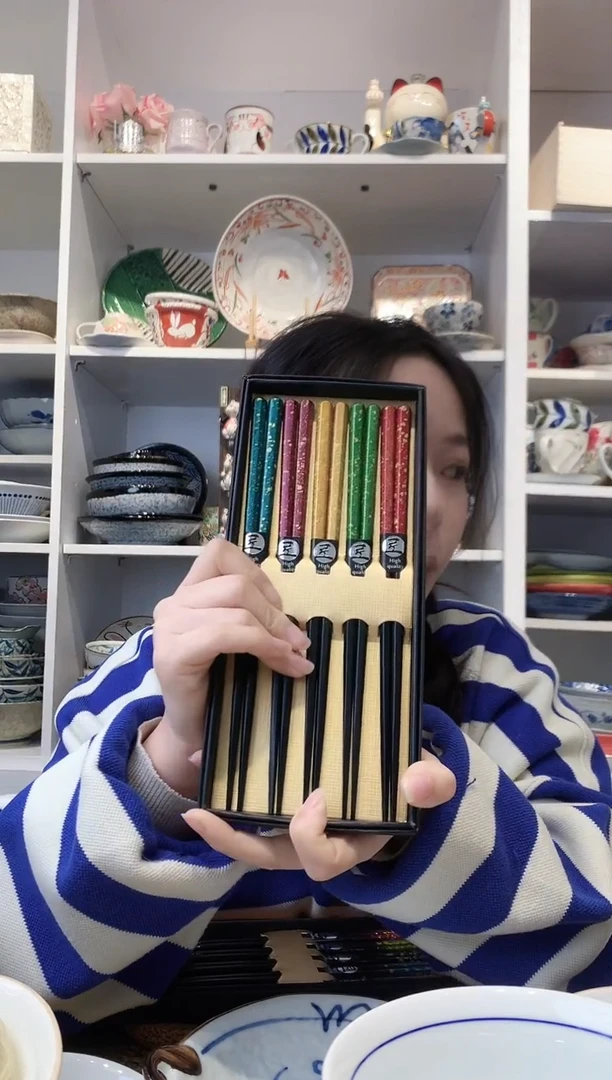 陶瓷日本进口纯实木筷子五支装