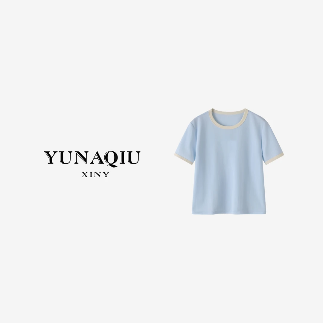 YUNAQIU 运动轻奢百搭时尚休闲简约圆领T恤-9375