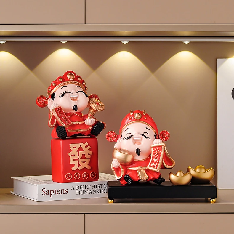喜庆财神爷招财摆件客厅家用办公桌前台开业礼物高级感小众装饰品