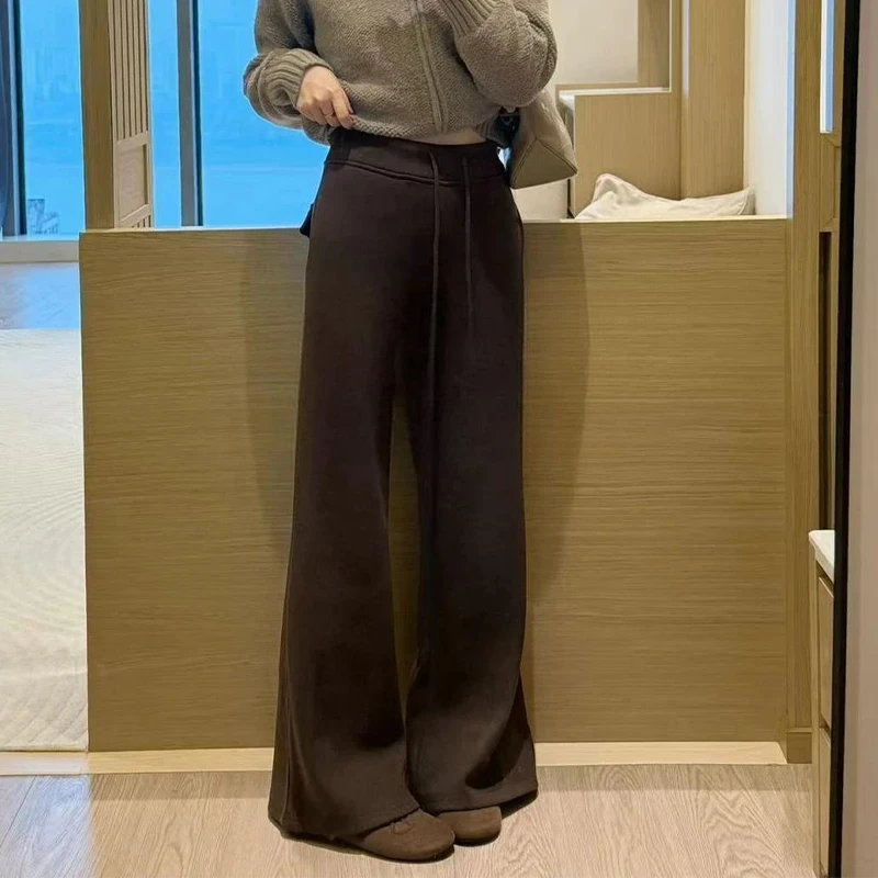 2025冬季新款高腰气质显瘦直筒时尚百搭加绒休闲裤女潮