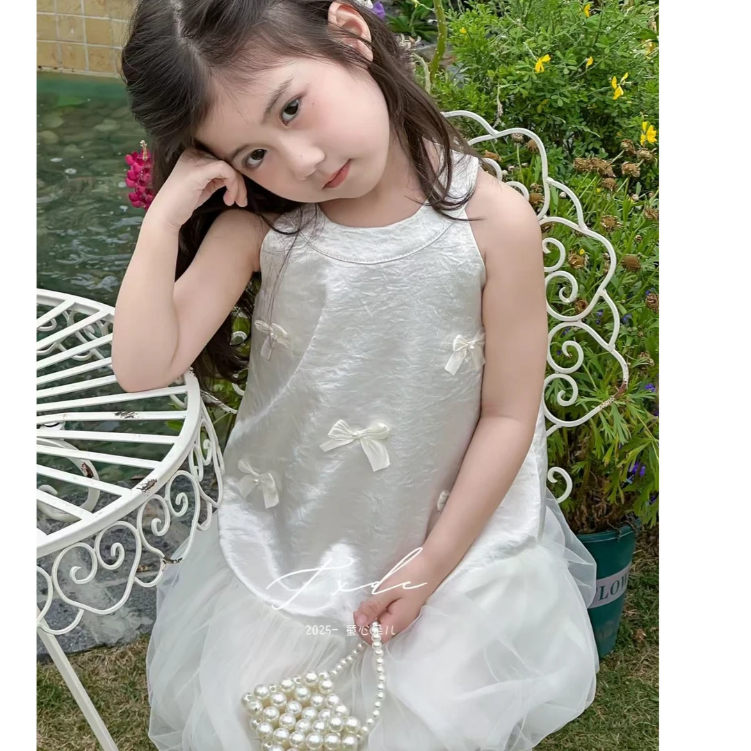 原创重工夏季女童洋气蝴蝶结无袖生日周岁公主连衣裙222