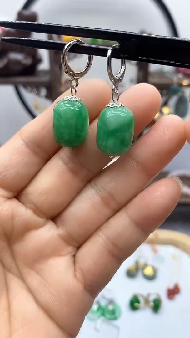 石英质玉银S925镶嵌耳饰173