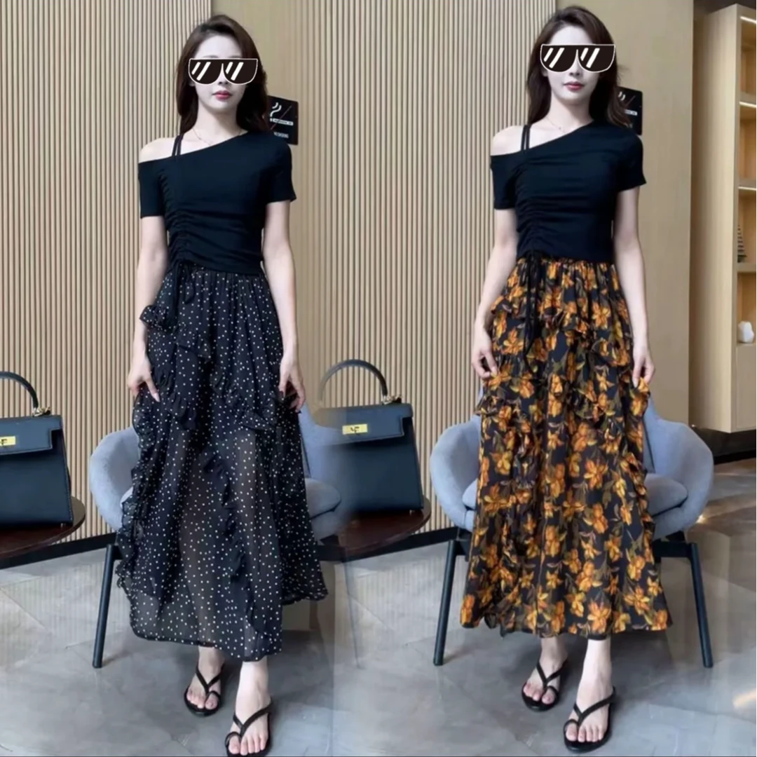 2025夏季茶歇法式收腰显瘦度假风高腰半身裙减龄小众时尚洋气套装