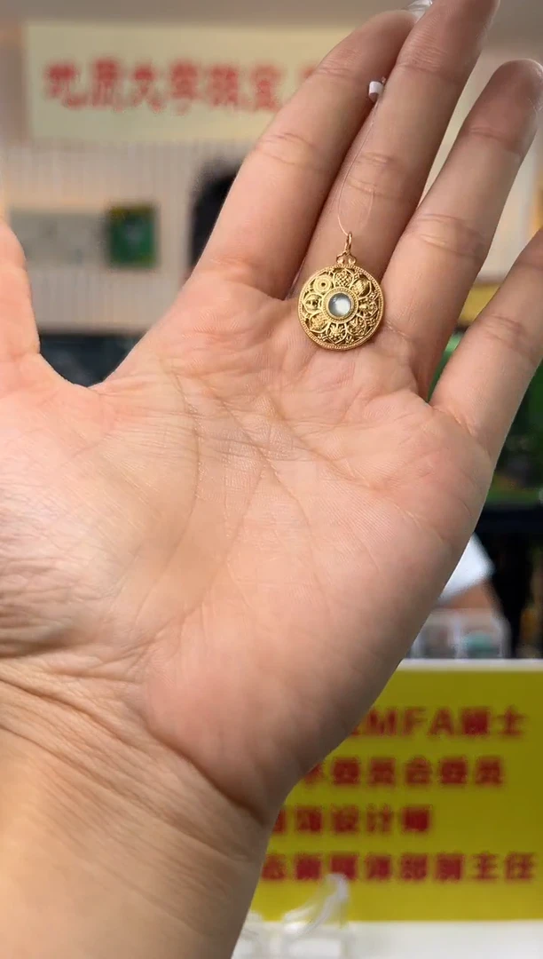 翡翠银S925镶嵌吊坠(不含链)天然A货翡翠八宝罗盘吊坠S925银