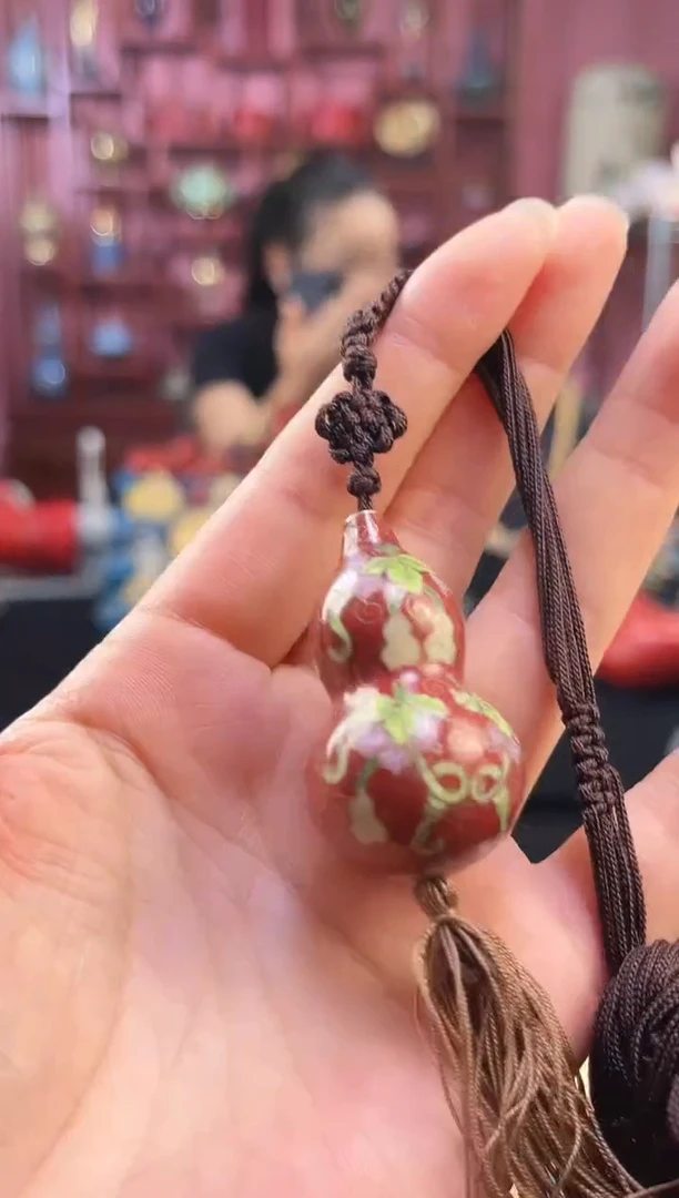 非遗 景泰蓝吊坠 立体葫芦 砖红