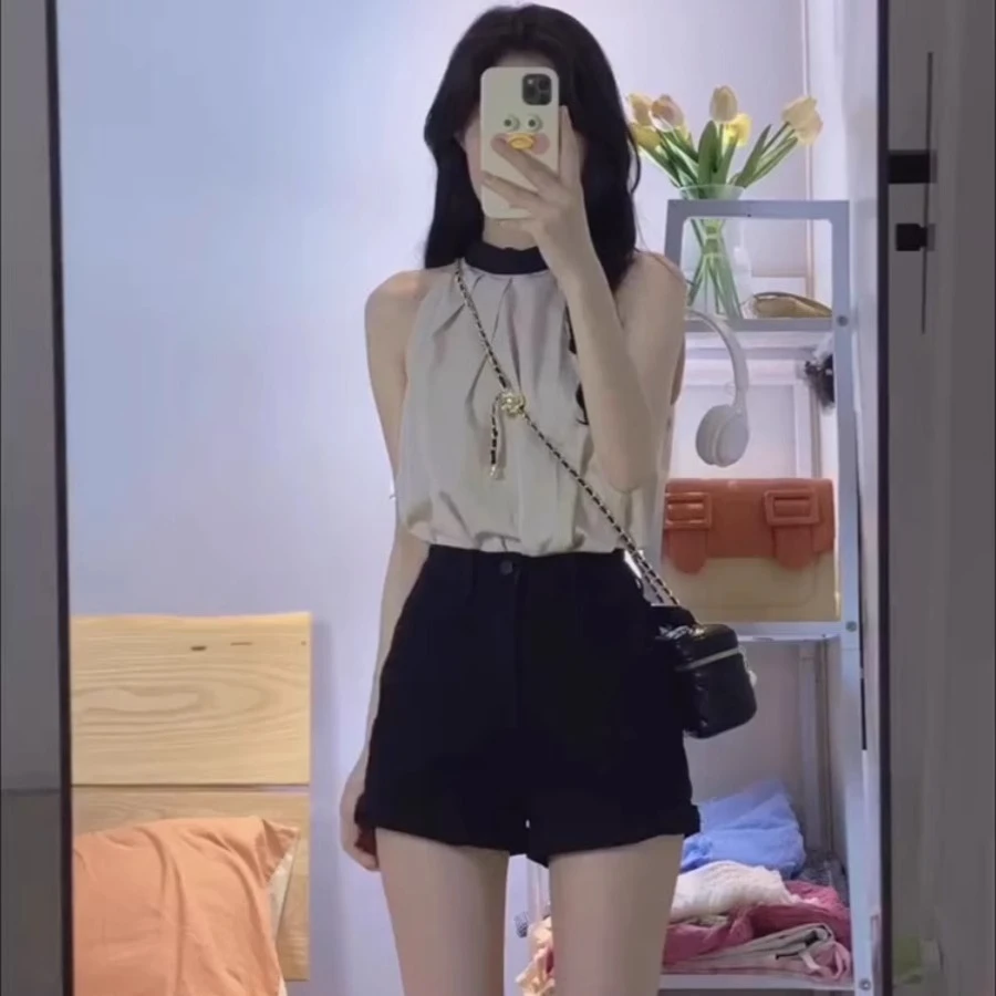 小个子显高时尚套装女夏季2025新款时髦洋气无袖上衣+短裤两件套
