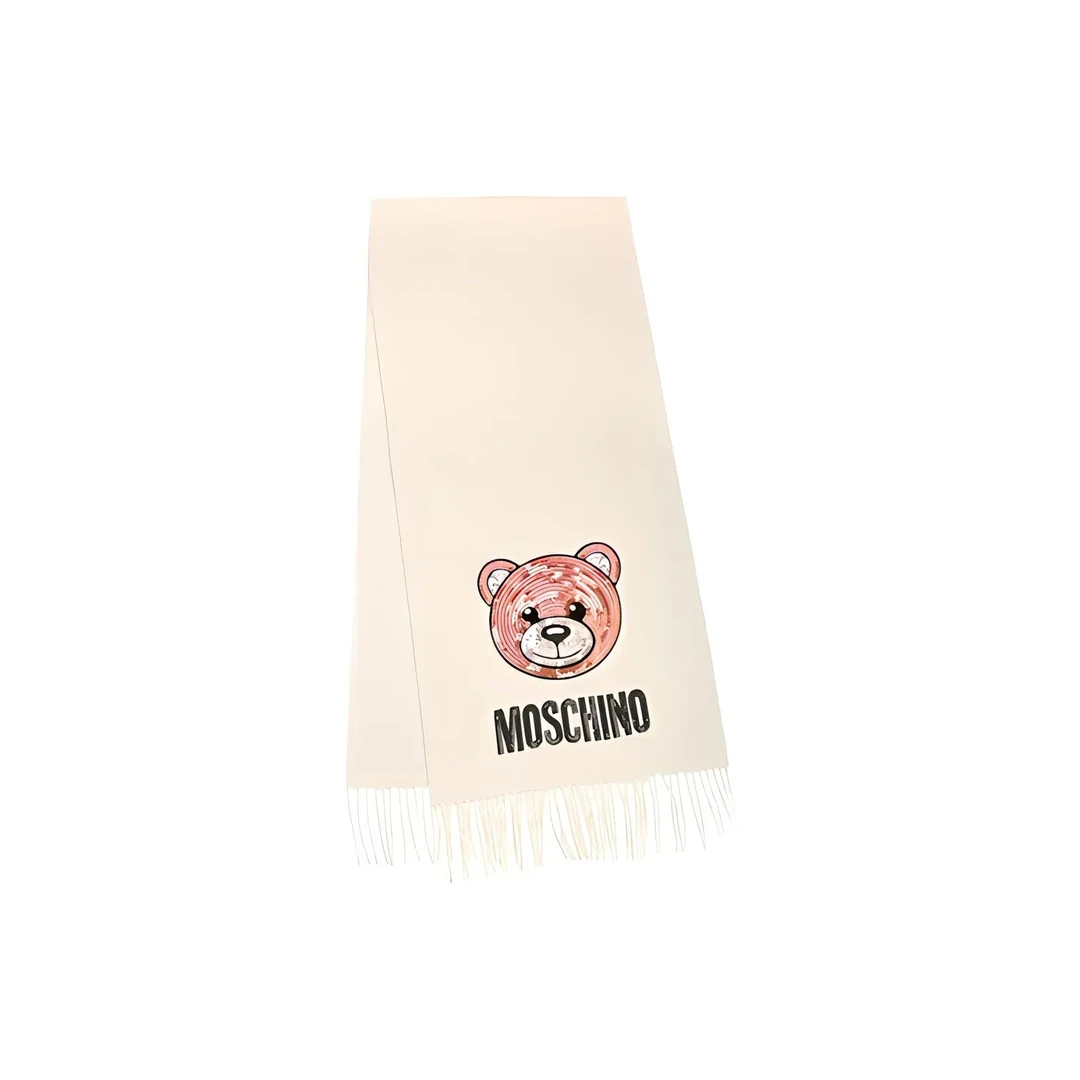 未使用 Moschino/莫斯奇诺 男女同款小熊羊毛泰迪熊流苏围巾 XY