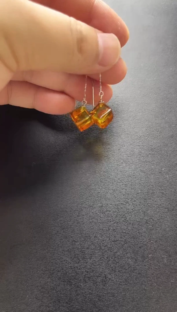 未镶嵌琥珀裸石花珀耳坠