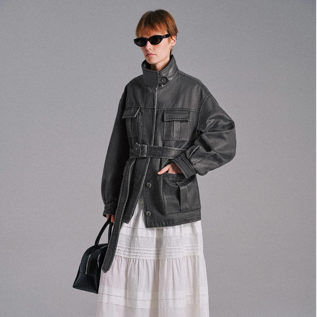 FLOWERSAYS：幸福美满 复古重磅洗褪做旧工装感宽松中长夹克