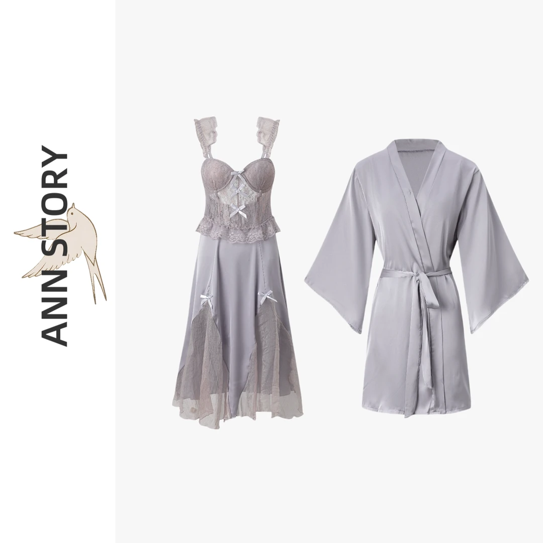 【莫奈花园】法国AnnStory新款性感蕾丝纯欲风带胸叠高级吊带睡裙