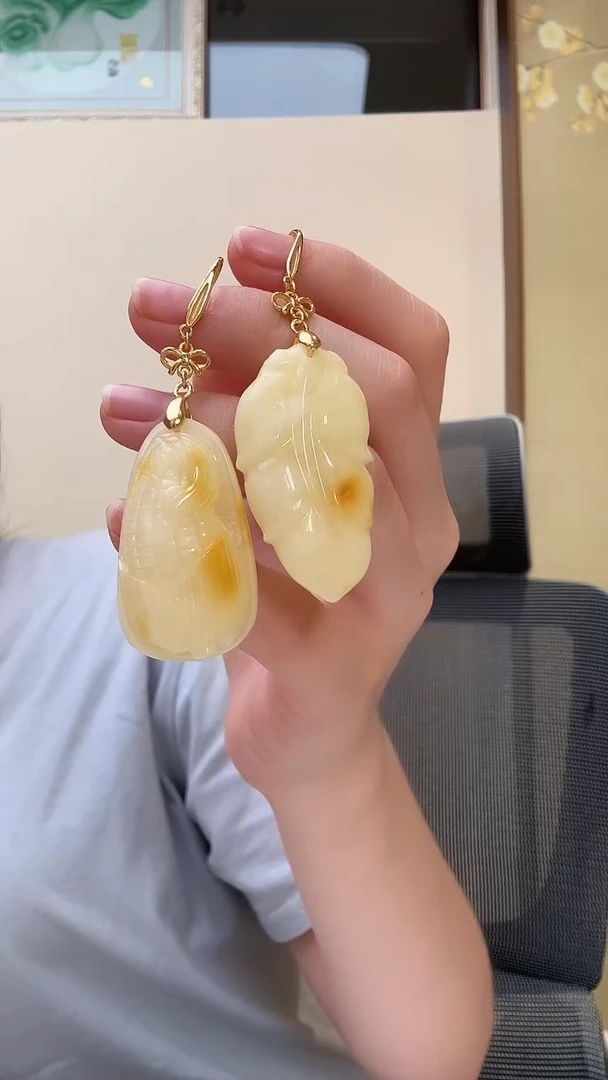 琥珀未镶嵌耳饰耳环