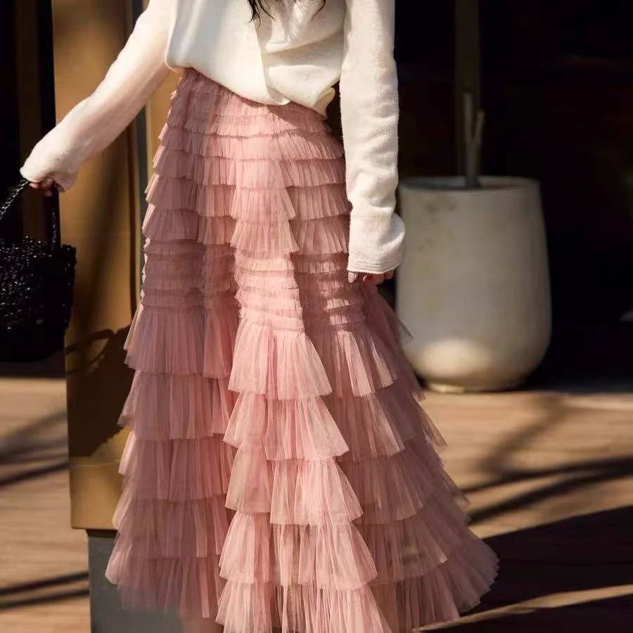 【Z100】GLW诗语严选/春夏粉色蕾丝蛋糕裙