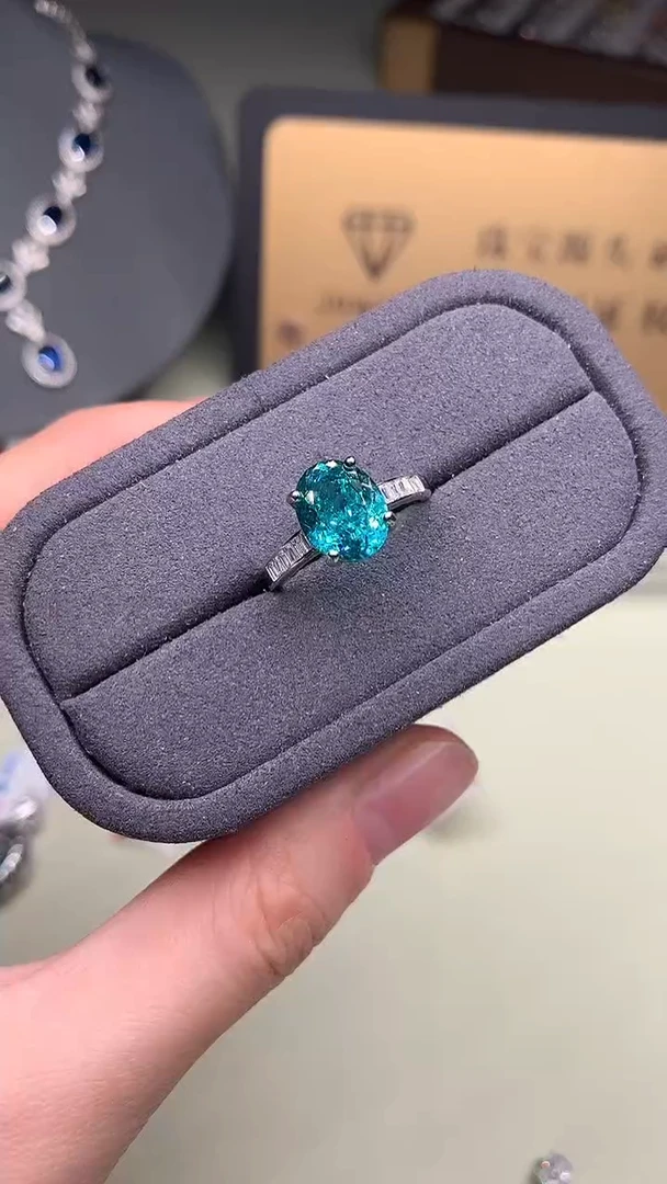 银S925镶嵌戒指帕拉依巴碧玺蓝绿