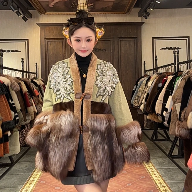 【DCP•Flagship store】20735-E 2025新款水貂毛狐狸毛皮毛一体外套