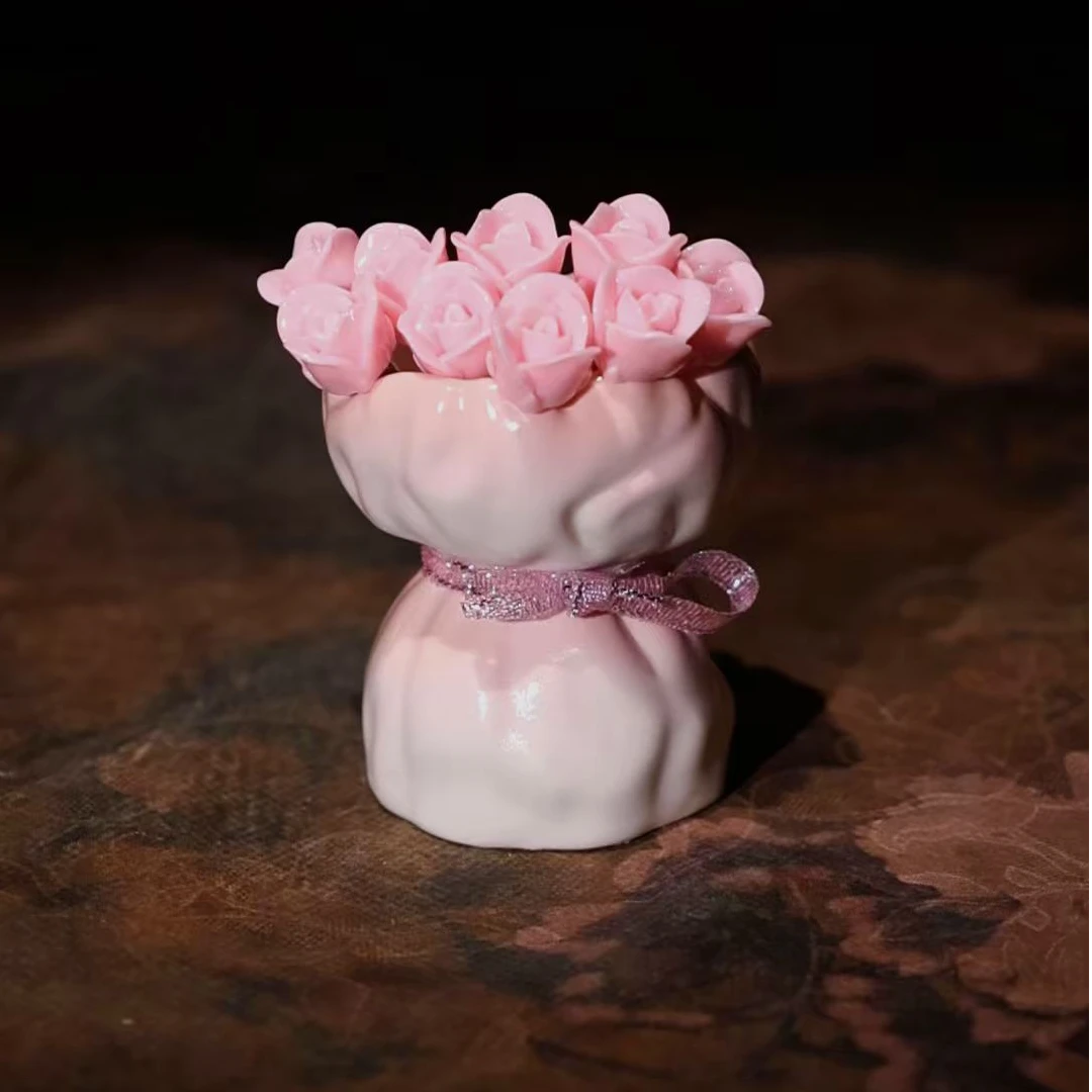 陶瓷粉色玫瑰花摆件A13934