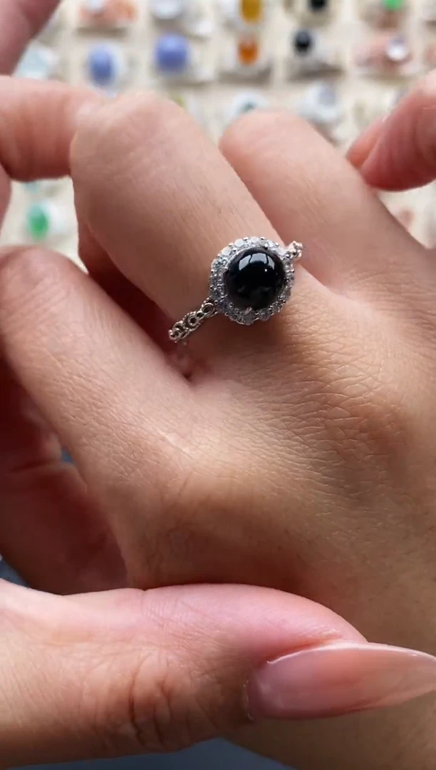 银S925镶嵌戒指翡翠缅甸天然A货翡翠22 4-6