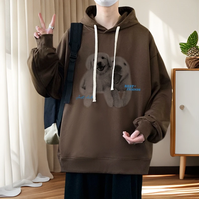 长袖连帽卫衣男士新款春秋季打底衫时尚透气简约印花运动外穿套头