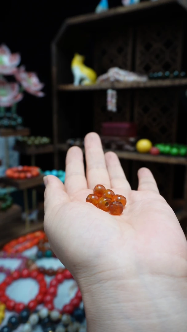 成品琉璃火*草老琉璃珠6颗纯手工琉璃