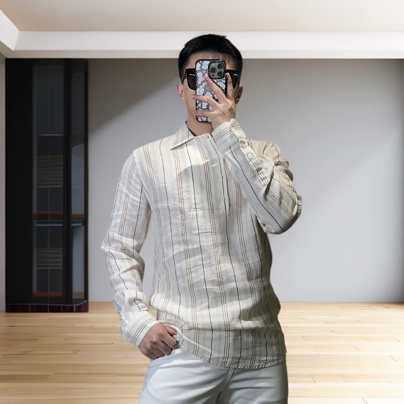 <古帝特尼>百分百亚麻春夏季新款男士不扎肉不透肉纯色衬衫DC-010