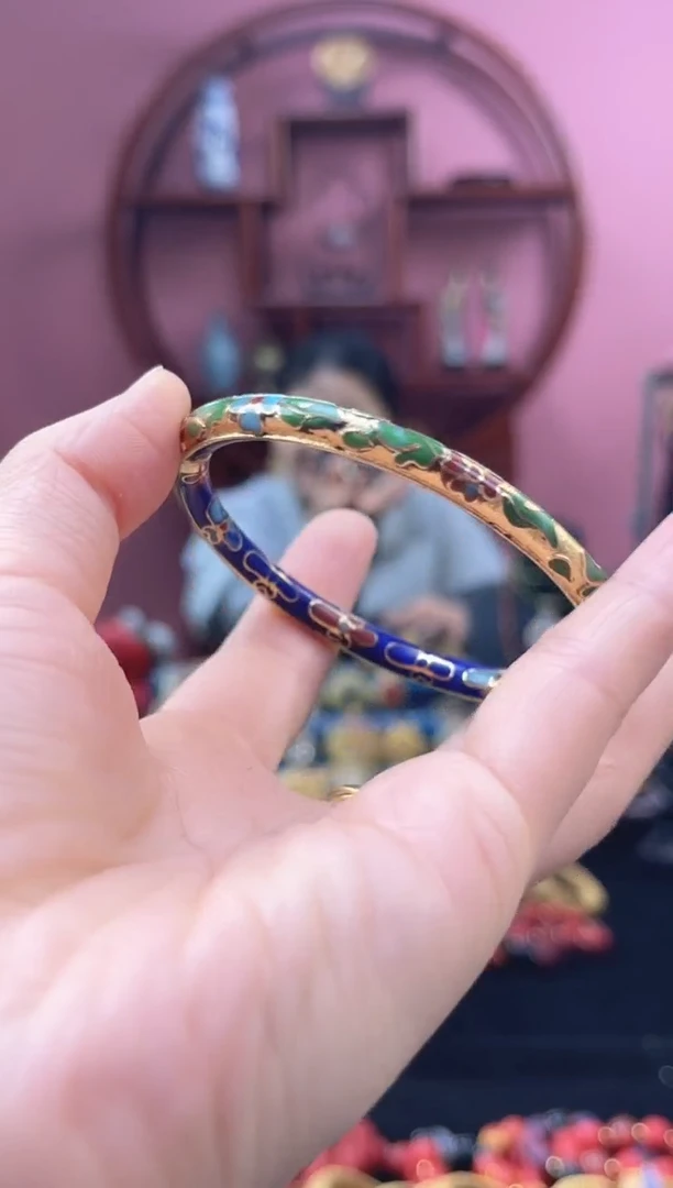 非遗 景泰蓝 金地 开口镯 宝蓝