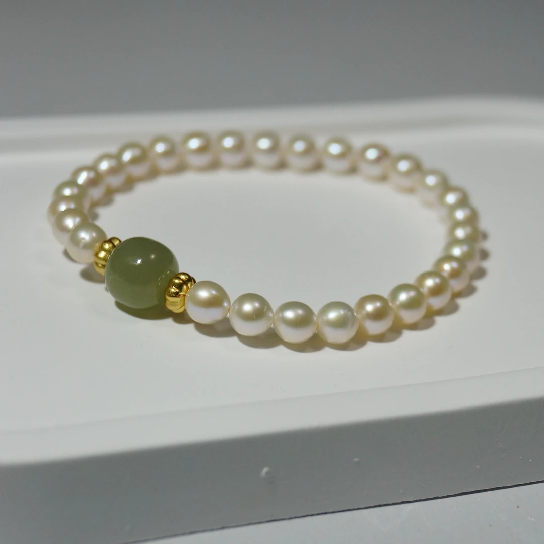 淡水珍珠和田玉老型珠手串送妈妈送闺蜜多样性发一时尚百搭