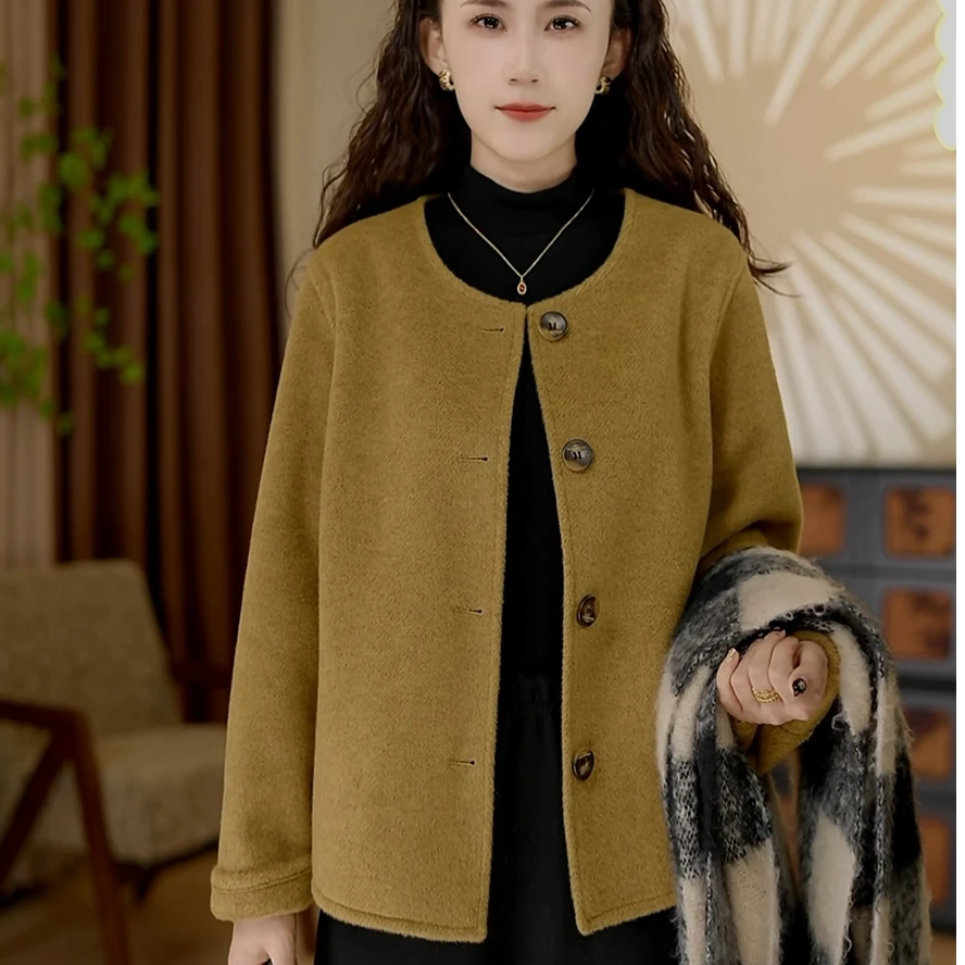 韩版小香风双面羊毛大衣女短款小个子2025年新款毛呢外套8087