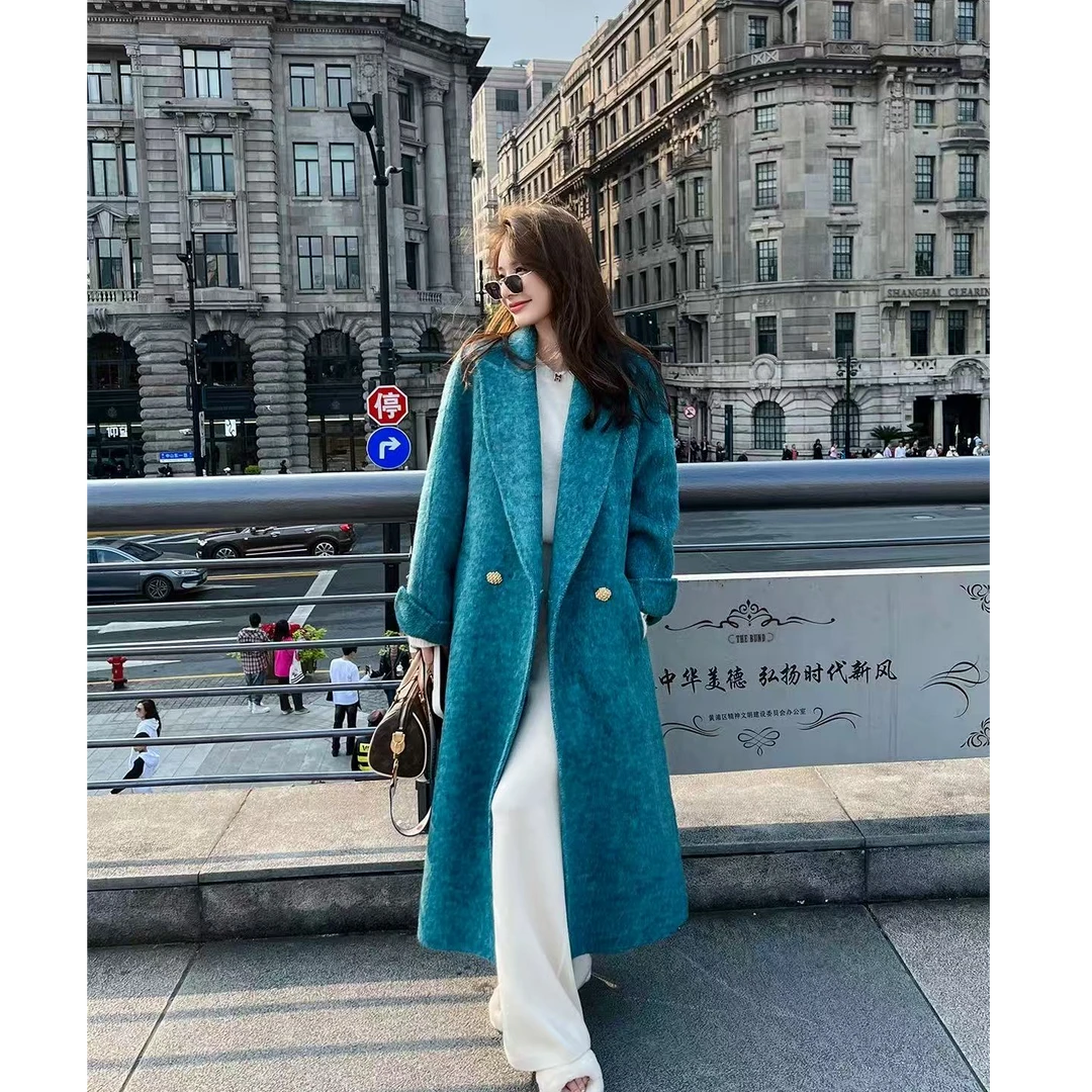 2025秋冬新款双面毛呢大衣法式慵懒气质中长款外套女