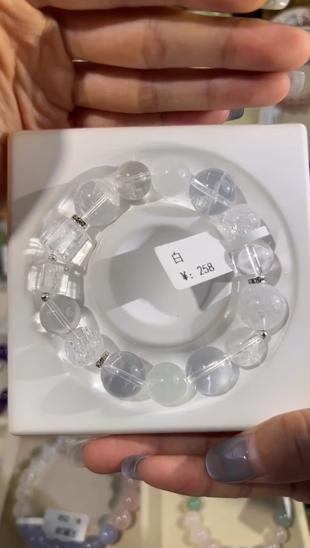 水晶手串未镶嵌【白】白水晶+白爆闪+萤石