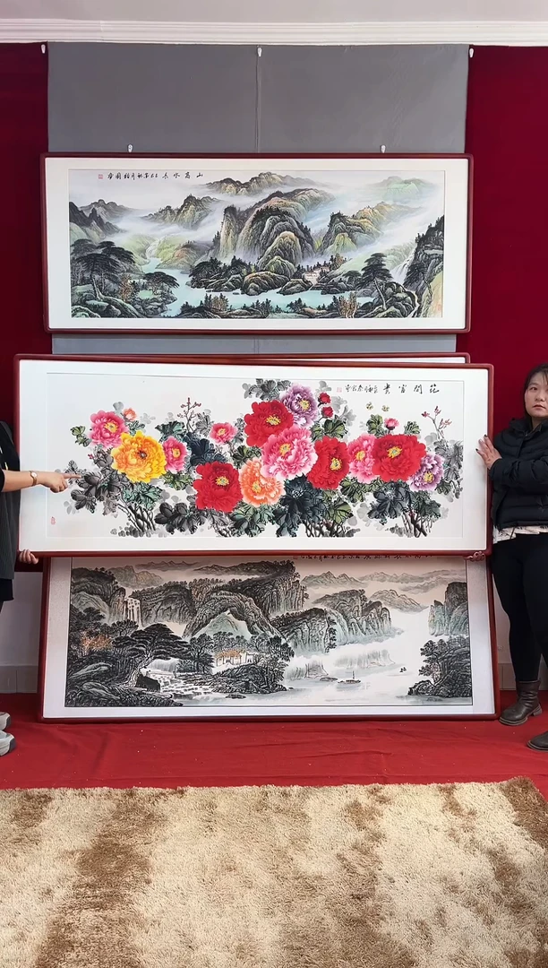 国画手绘牡丹203*83尺寸