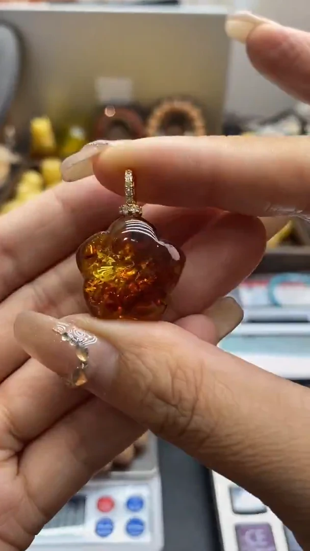 琥珀银S925镶嵌珠宝奇石2605