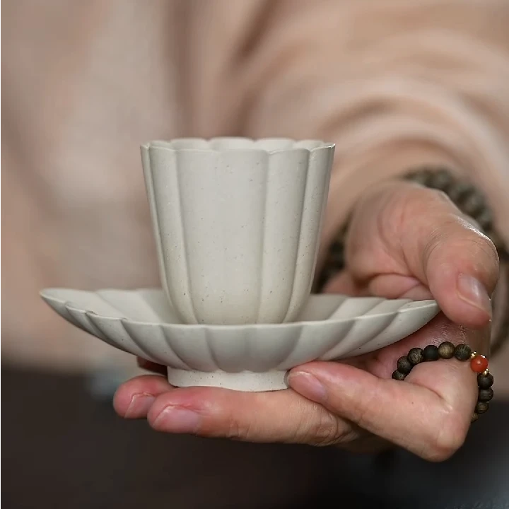 澜庭茗器优选 —菊瓣套杯 白段泥 syj0039