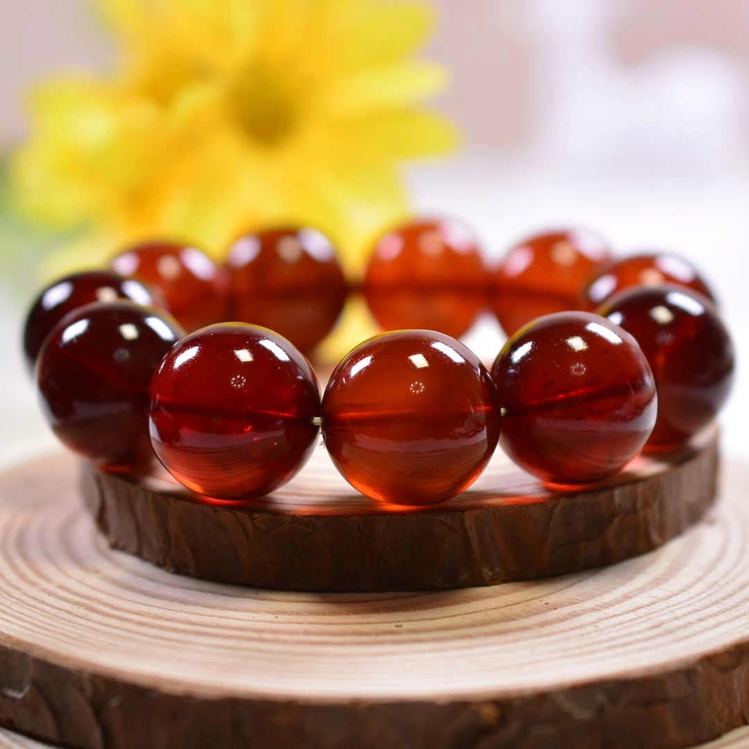 臻雅珠宝-血珀19+缅甸老坑料3A级琥珀素圈时尚百搭轻奢单圈手串