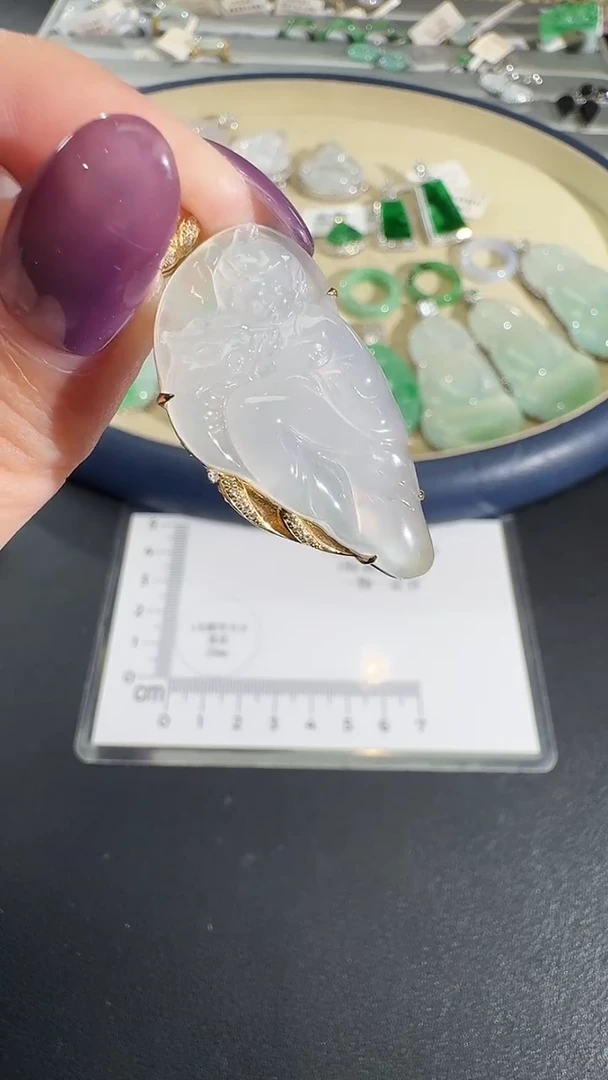 吊坠(不含链)18K金镶嵌翡翠【源头工厂】钻石镶嵌