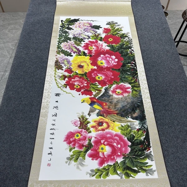 精装180*70 横幅 《锦上添花》居家软装卷轴画