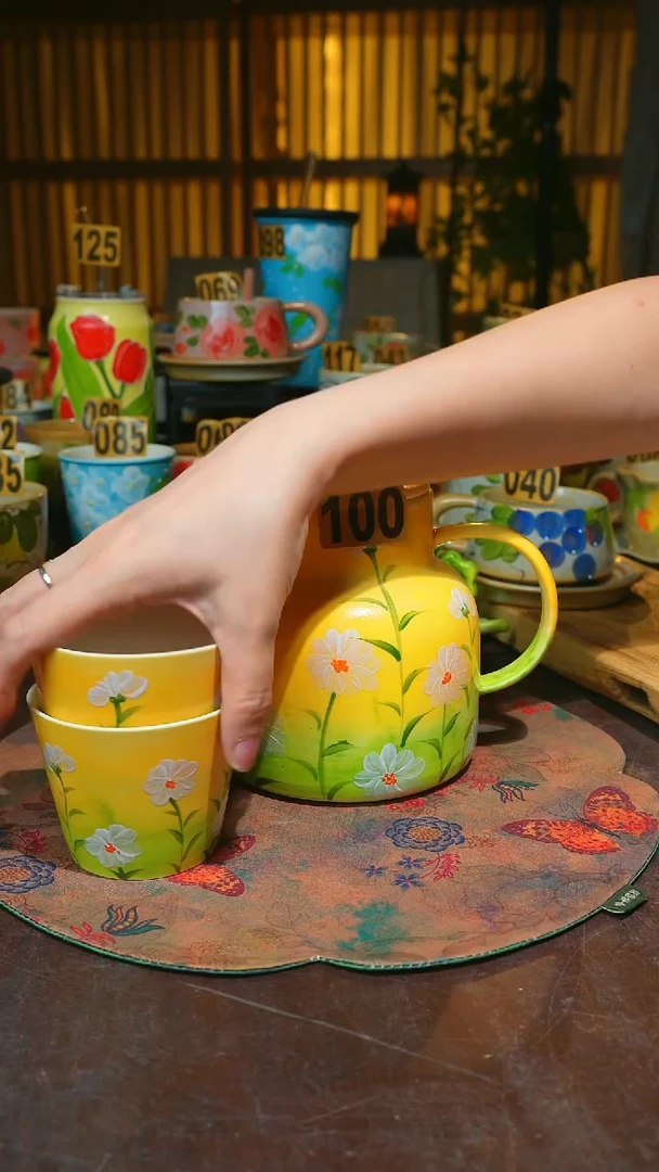 陶瓷1壶2杯景德镇高温釉下手绘陶瓷