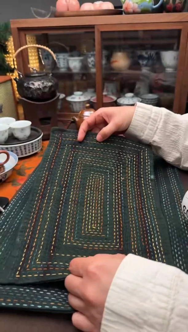 【闪购商品】织绣Cici手作刺子绣植物染柿染茶席-338