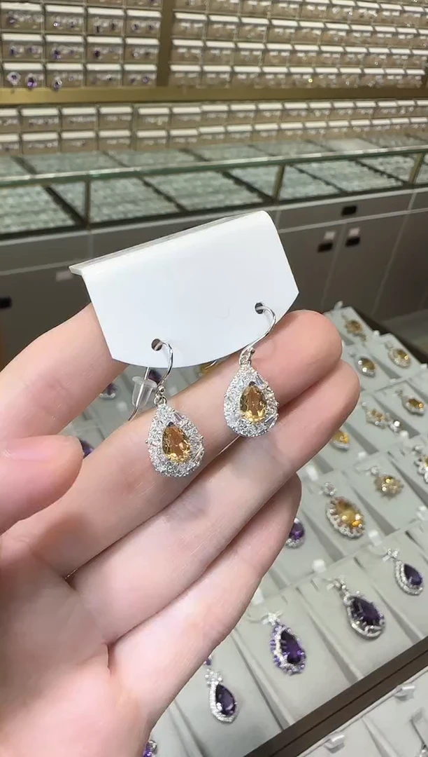 【闪购商品】黄晶耳饰银S925镶嵌5*7mm耳钩